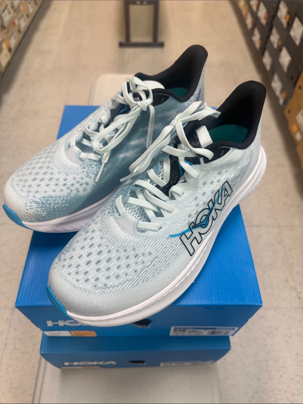 Hoka Womens Mach 6 Light Blue and Black (TNDR) Athletic Sneakers - Picture 9 of 11